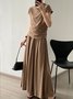 T-shirts Plain Été Urbain Polyester Froncé Coupe Régulière Manches Courtes Régulier Régulier pour Femmes