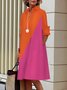 Robes Bloc de Couleur Automne Urbain Quotidien Midi Manches Longues Coton Mélangé A-Line Robe Chemise pour Femme
