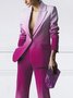 Blazers Ombre Printemps / Automne Urbain Taille Haute Micro-élasticité Faire la navette à Col Revers Ligne X Régulier pour Femmes