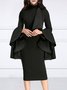 Robes Femmes Plain Printemps / Automne Élégant Micro-élasticité Quotidien Taille Moyenne Manches Longues Collant Régulier
