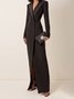 Robes Femmes Plain Printemps / Automne Élégant Naturel Micro-élasticité à Col Revers Ligne X Boucle Régulier
