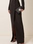 Robes Femmes Plain Printemps / Automne Élégant Naturel Micro-élasticité à Col Revers Ligne X Boucle Régulier