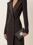 Robes Femmes Plain Printemps / Automne Élégant Naturel Micro-élasticité à Col Revers Ligne X Boucle Régulier