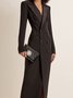 Robes Femmes Plain Printemps / Automne Élégant Naturel Micro-élasticité à Col Revers Ligne X Boucle Régulier
