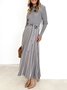 Robes Pulls Femmes Bloc de Couleur Automne Élégant Ceinture Col Montant Aucune élasticité Coupe Régulière Maxi Manches Longues