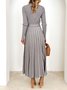 Robes Pulls Femmes Bloc de Couleur Automne Élégant Ceinture Col Montant Aucune élasticité Coupe Régulière Maxi Manches Longues