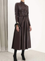 Cuir Robes Femmes Plain Printemps / Automne Élégant PU Ceinture Naturel Aucune élasticité Maxi Régulier