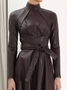 Cuir Robes Femmes Plain Printemps / Automne Élégant PU Ceinture Naturel Aucune élasticité Maxi Régulier