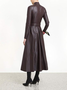 Cuir Robes Femmes Plain Printemps / Automne Élégant PU Ceinture Naturel Aucune élasticité Maxi Régulier