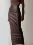 Cuir Jupes Femmes Plain Automne Urbain Naturel Micro-élasticité Coupe Régulière Maxi Droit Régulier