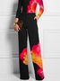Mode Pantalons Abstrait Printemps / Automne Urbain Polyester Taille Haute Aucune élasticité Pantalon droit Long Régulier pour Femmes