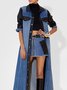 Manteau décontracté en denim à manches longues et à blocs de couleurs pour femmes
