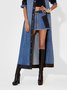 Manteau décontracté en denim à manches longues et à blocs de couleurs pour femmes
