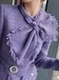 Robes Plain Printemps / Automne Élégant Polyester Nœud Ceinture Taille Haute Aucune élasticité Coupe Régulière pour Femmes