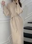Robes Plain Hiver Élégant Naturel Poids lourd Micro-Élasticité Quotidien Ample Col Roulé pour Femmes