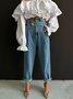 Jeans Femmes Plain Printemps / Automne Urbain Aucune élasticité Quotidien Pantalon à la cheville Toile de Jean Pantalon à bandes à la cheville Régulier
