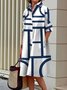 Robes Rayé Printemps / Automne Urbain Aucune élasticité Manches Longues Trapèze Régulier Robe Chemise Col de Chemise pour Femmes