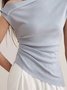 Chemises Femmes Plain Été Urbain Froncé Micro-élasticité Coupe Régulière Faire la navette Manches Courtes à Épaules Dénudées