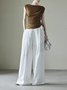 Mode Pantalons Femmes Décontracté Plain Printemps / Automne Nœud Quotidien Coupe Régulière Coton Et Lin Pantalons à Jambe Large Droit