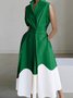 Robes Femmes Décontracté Bloc de Couleur Été Polyester Taille Haute Aucune élasticité Mi-longue Robe Chemise Col de Chemise