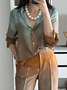 Blouses Printemps / Automne Motif dégradé Urbain Polyester Aucune élasticité Ample Manches Longues Droit Col de Chemise pour Femmes