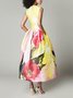 Robes Femmes Floral Été Élégant Polyester Col V Mariage Mi-longue Sans Manches Régulier