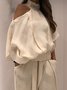 Blouses Femmes Décontracté Plain Printemps / Automne Attaché au Cou Aucune élasticité Quotidien Coton Et Lin Régulier Régulier