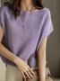 Chemises Plain Été Urbain Acrylique Quotidien Ample Manches Courtes Col Rond Régulier pour Femmes