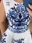 Robes Femmes Été Urbain Aléatoire Imprimé Polyester Micro-élasticité Faire la navette Sans Manches Ligne X Non