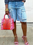 Toile de Jean Shorts Plain Été Urbain Naturel Léger Micro-élasticité Ample Shorts Droit pour Femmes