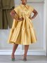 Robes Plain Été Élégant Taille Haute Droit Régulier Poche Couture Non Longueur du genou pour Femmes