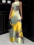 Robes Été Urbain Abstrait Pois Polka Imprimé à Haute Élasticité Maxi Sans Manches Col Roulé Régulier pour Femmes