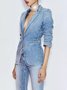 Toile de Jean Manteaux Femmes Décontracté Plain Printemps / Automne Coton Quotidien Coupe Régulière Manches Longues à Col Revers Droit