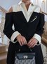 Blazer urbain à blocs de couleurs à épaules dénudées avec broche pour femmes