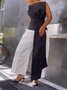 Combinaisons Bloc de Couleur Été Élégant Polyester Sans Bretelles Mariage Pantalon à la cheville Ligne X Régulier pour Femmes