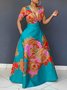 Robes Femmes Floral Été Élégant Polyester Col V Taille Haute Maxi Régulier Non
