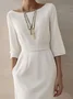 Robes Plain Été Élégant Polyester Quotidien Coupe Régulière Court Manches trois quarts Non pour Femmes