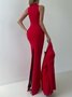 Robes Plain Été Élégant Quotidien Serré Maxi Collant Régulier Élasticité moyenne pour Femmes