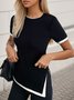 T-shirts Femmes Décontracté Bloc de Couleur Été Micro-élasticité Quotidien Coupe Régulière Manches Courtes Ligne T Régulier