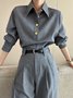 Chemises Plain Printemps / Automne Urbain Polyester Micro-élasticité Coupe Régulière Manches Longues Régulier Droit pour Femmes