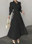 Robes Femmes Plain Automne Élégant Polyester Taille Haute Non Élasticité Ligne X Col de Chemise Régulier Taille