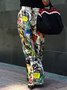 Pantalons Printemps / Automne Urbain Imprimé de Lettre Motif Polyester Quotidien Ample Long Régulier Poche Couture pour Femmes