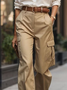 Cargo Pantalons Plain Printemps / Automne Urbain Polyester Aucune élasticité Quotidien Coupe Régulière Droit Régulier pour Femmes