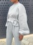 Sweat-shirts Femmes Décontracté Plain Printemps / Automne Polyester Ceinture Col Montant Naturel Micro-élasticité Ligne X