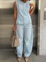 Toile de Jean Tops Décontracté Plain Printemps / Automne Micro-élasticité Quotidien Sans Manches Régulier Droit Régulier pour Femmes