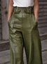 Cuir Pantalons Décontracté Plain Automne Micro-élasticité Coupe Régulière Pantalons à Jambe Large Long Trapèze Poche Couture pour Femmes