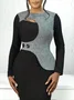 Robes Femmes Bloc de Couleur Été Urbain Polyester Joint Fendu Micro-élasticité Faire la navette Collant Longueur du genou