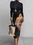 Robes Femmes Floral Printemps / Automne Élégant Polyester Serré Mi-longue Manches Longues Régulier Non