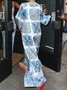 Robes Femmes Abstrait Printemps / Automne Urbain Imprimé Micro-élasticité Ample Col Rond Droit Non