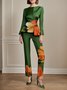 Mode Pantalons Floral Printemps / Automne Urbain Micro-élasticité Coupe Régulière Faire la navette Pantalon droit Régulier Poche Couture pour Femmes